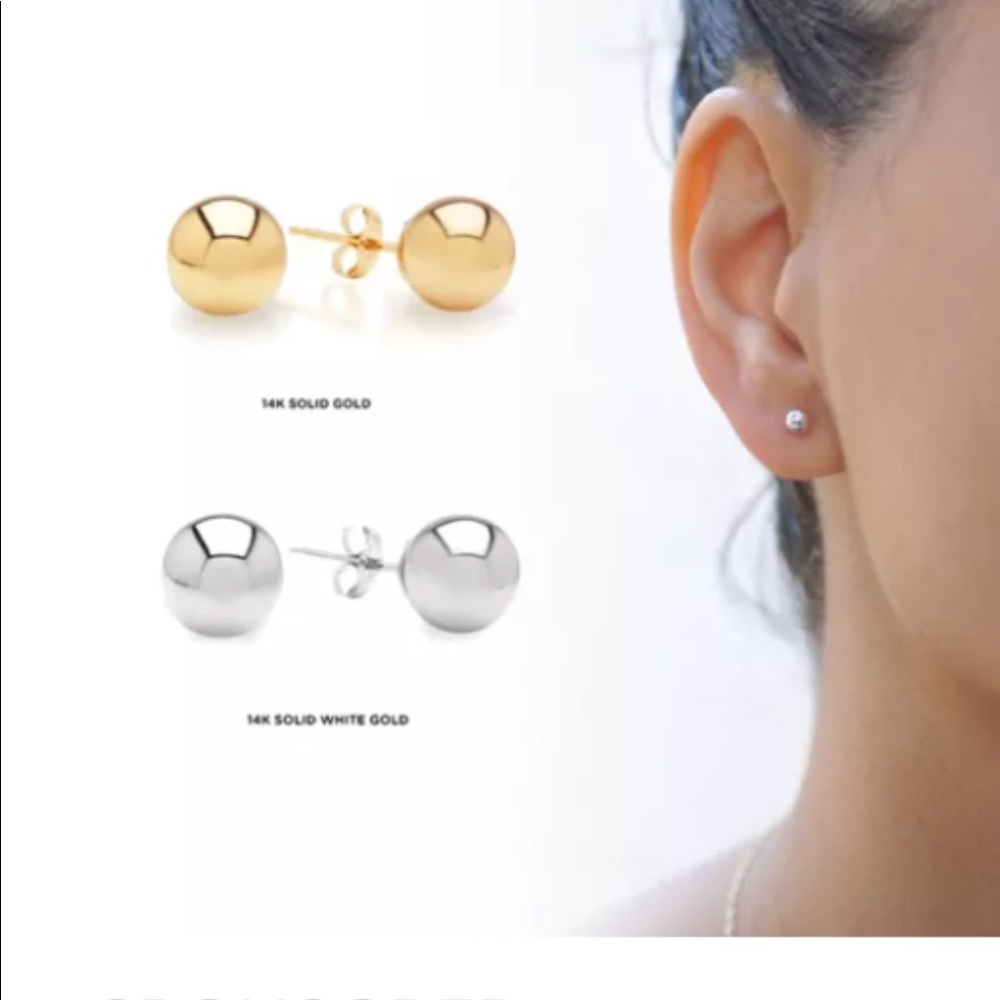 14k White/Yellow Solid Gold Ball Stud Earrings
